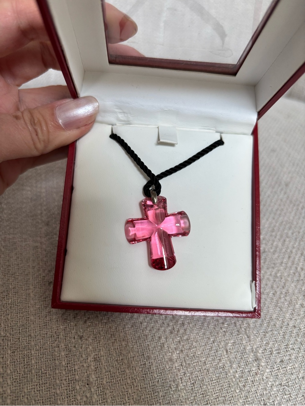 BACCARAT Pink Crystal Cross Pendant Necklace with Box - Picture 2 of 5
